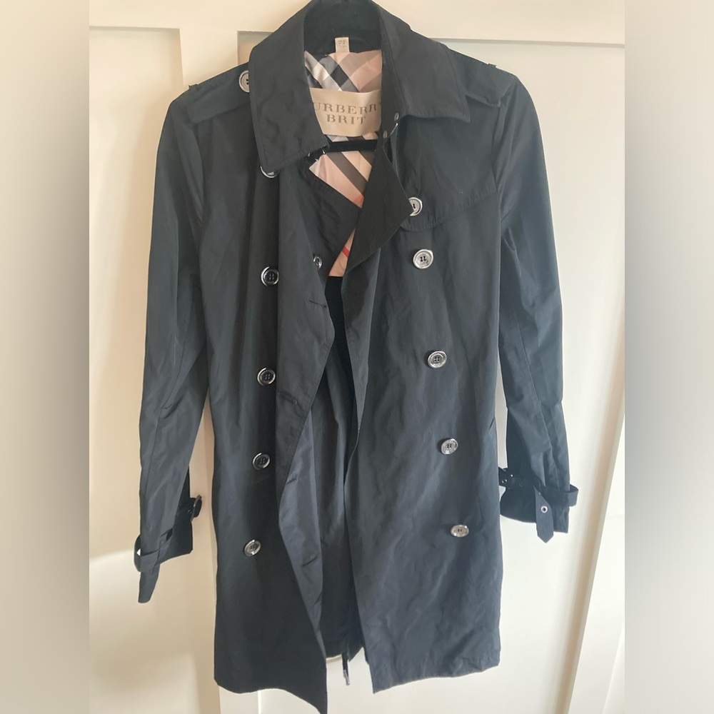 Burberry Brit Womens black trench rain coat, US 6